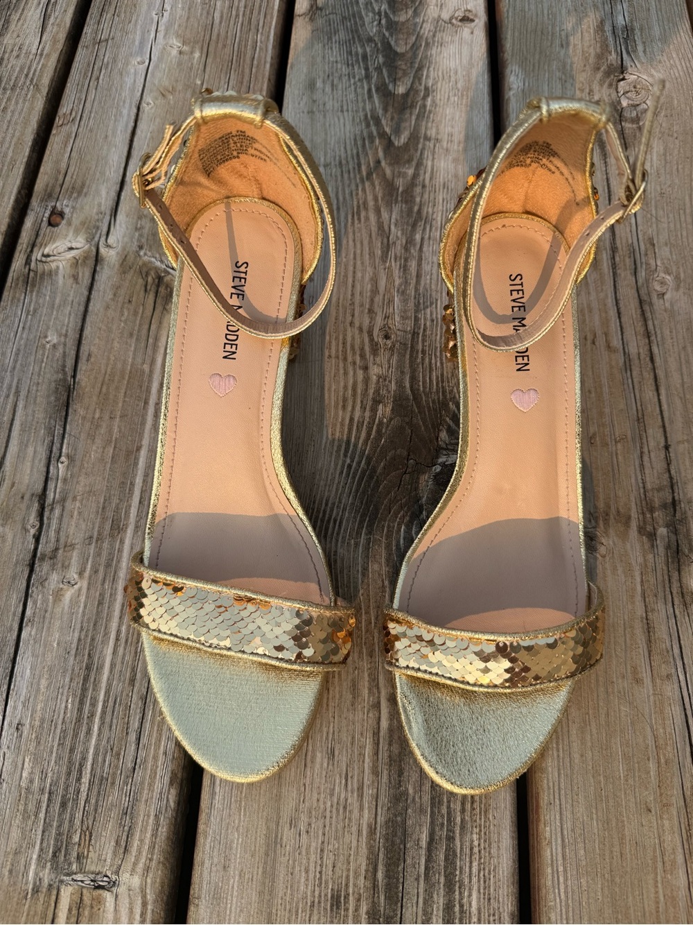 Steve Madden Gold Sequin Ankle-Strap Heels